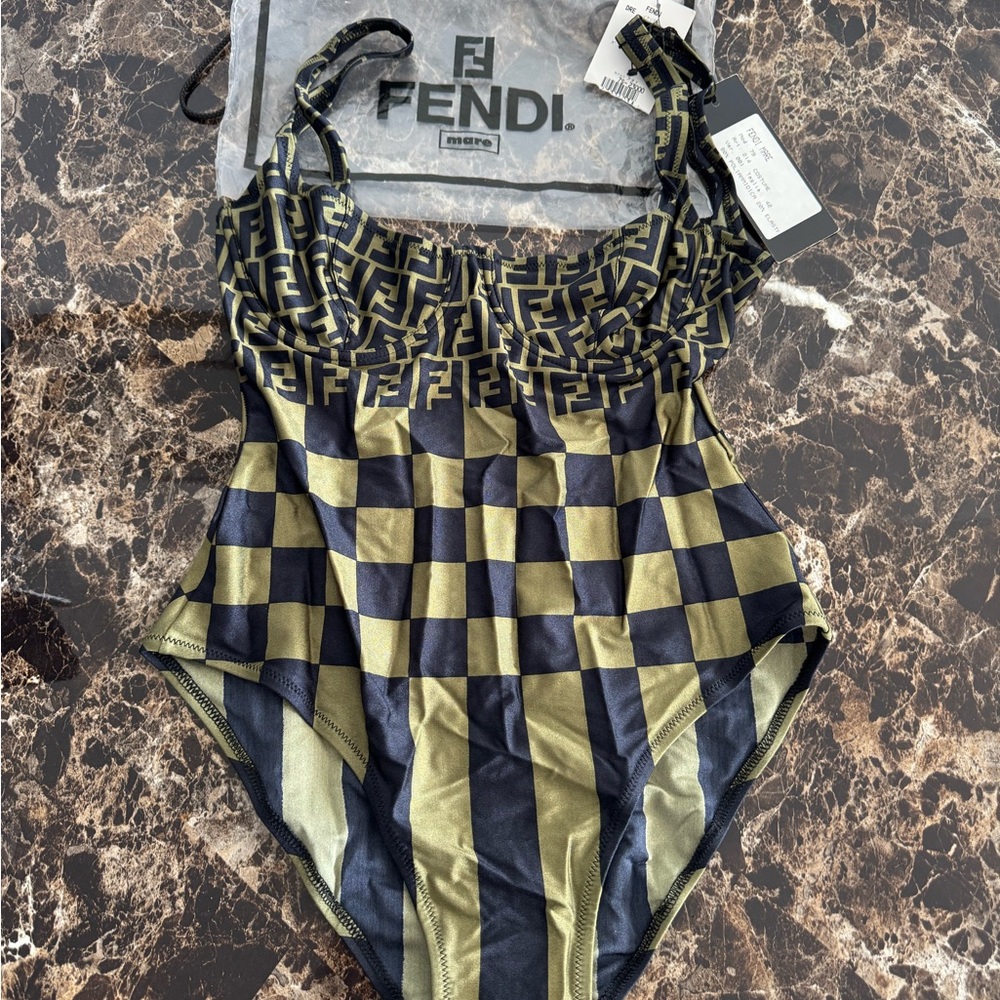 Fendi Vintage Early 2000s Checkered One-piece Swimsuit